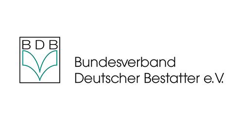 Logo des Bundesverbands Deutscher Bestatter e.V. mit Schriftzug „BDB“ und vollständigem Namen darunter.